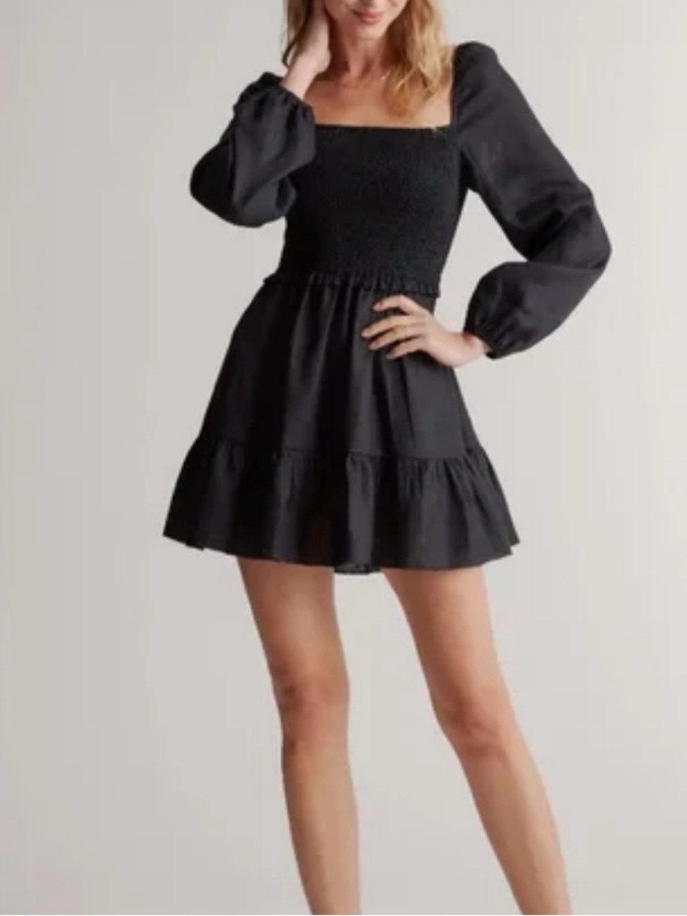 Quince Linen Smocked Puff Sleeve Dress sz M